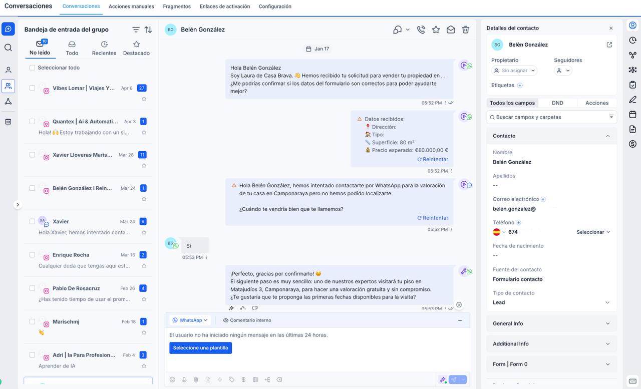 Dashboard Flow System — bandeja unificada de conversaciones